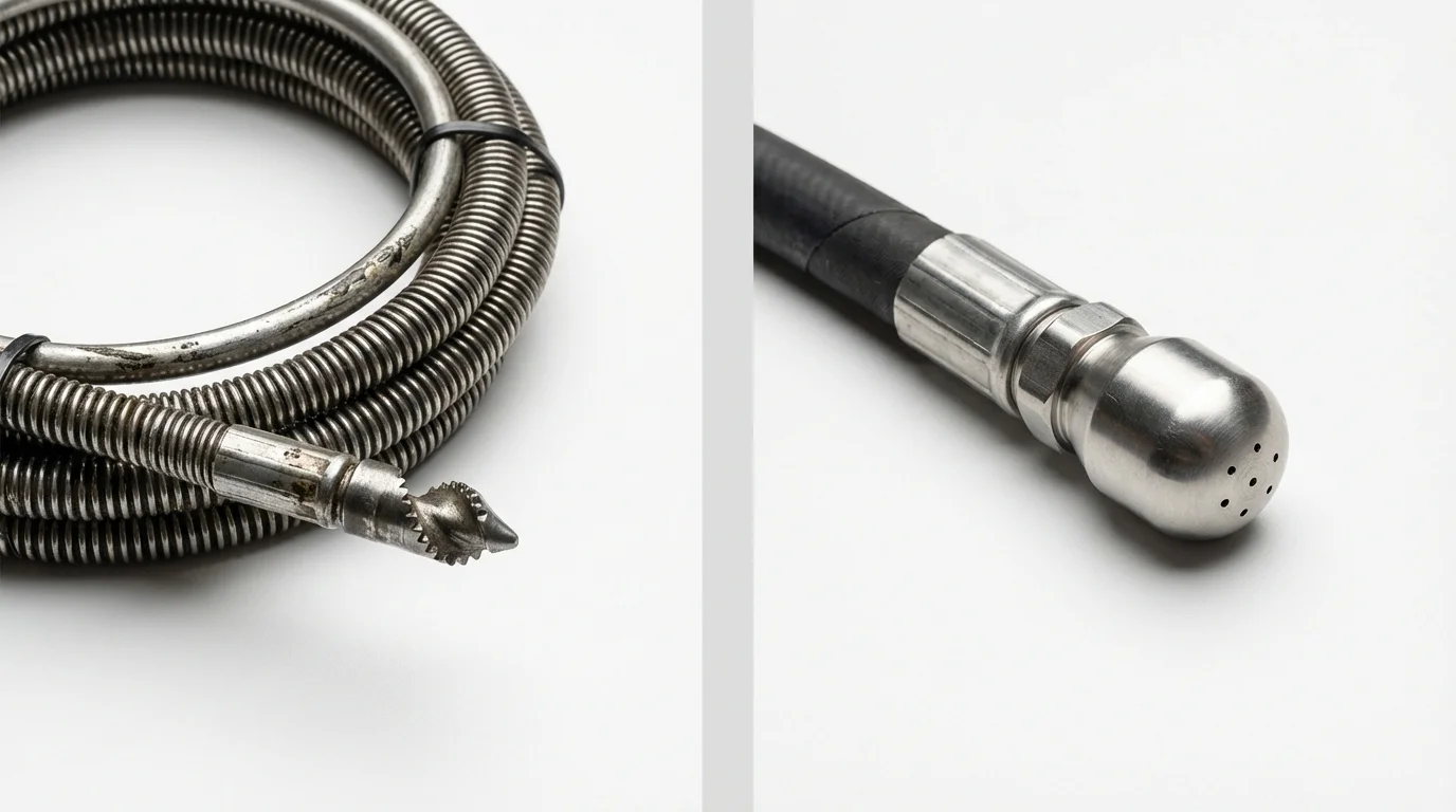 Drain snake cable and hydro jetting nozzle used for drain cleaning in Nanuet, NY