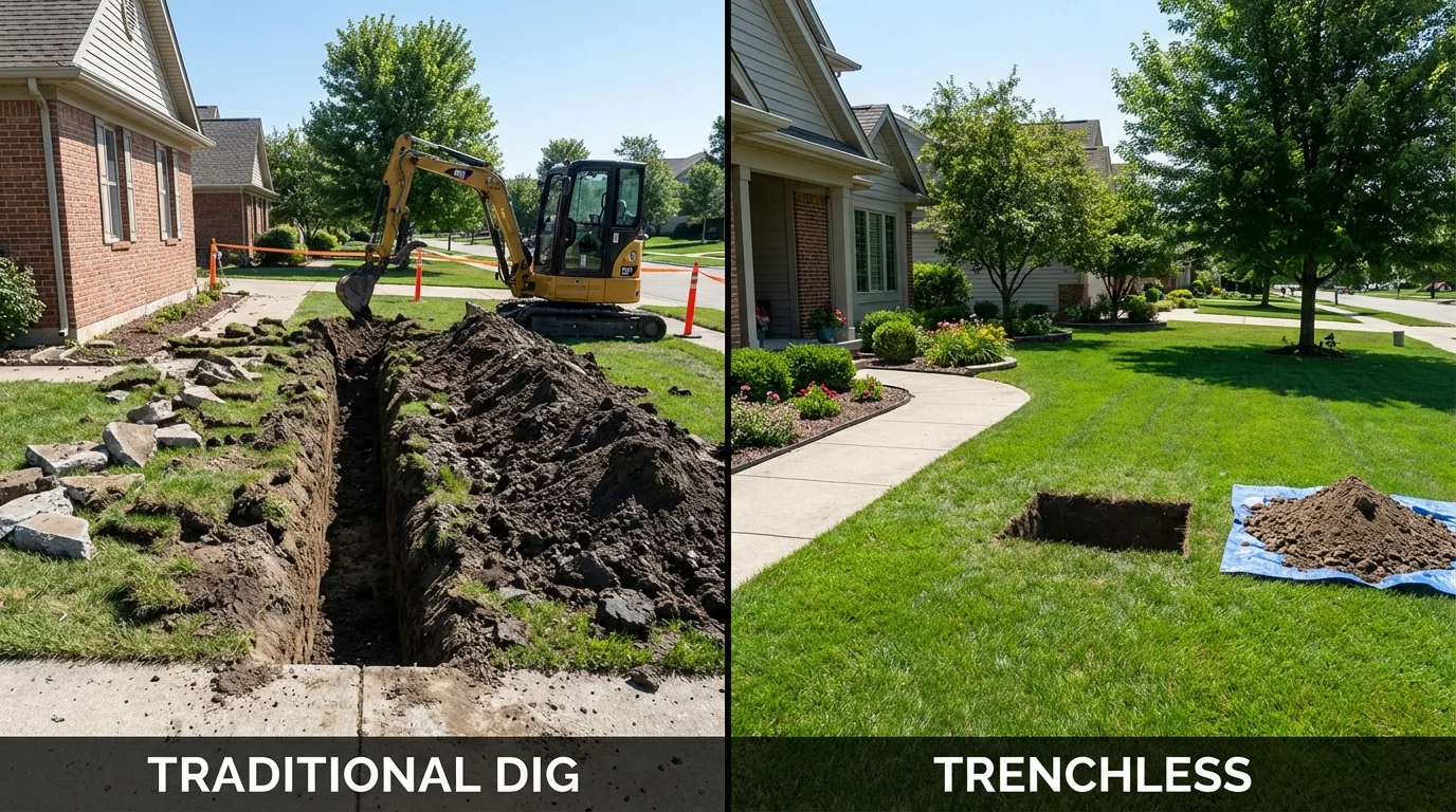 Trenchless sewer repair with minimal yard damage versus traditional excavation in Nanuet, NY